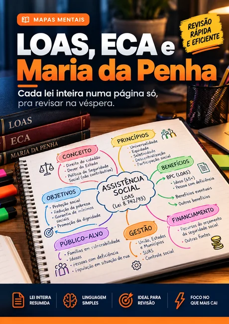 Capa do bônus Mapas Mentais LOAS, ECA e Maria da Penha