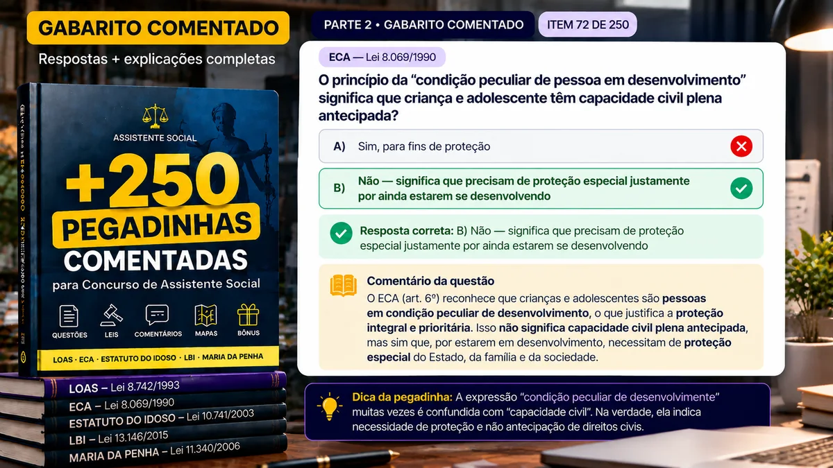 Página do gabarito comentado do ECA, com resposta e explicação da pegadinha