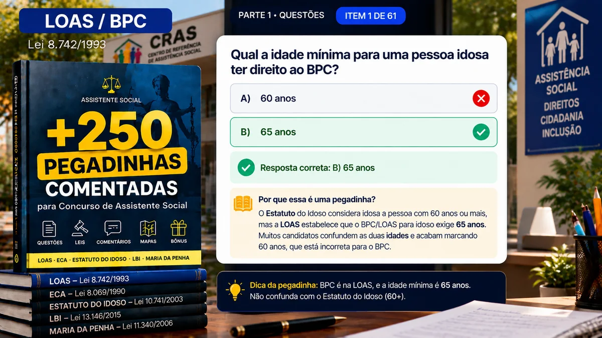 Questão de LOAS e BPC sobre a idade mínima do BPC, com resposta e comentário
